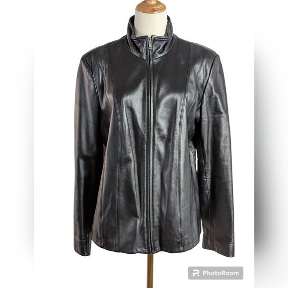 Covington Black Leather Biker Classic Jacket - Picture 1 of 7